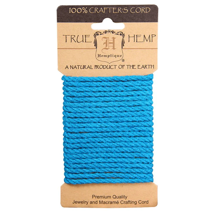 4 mm (5/32") Turquoise Twisted Hemp Rope Card 3 m (9.8 ft) Hemptique