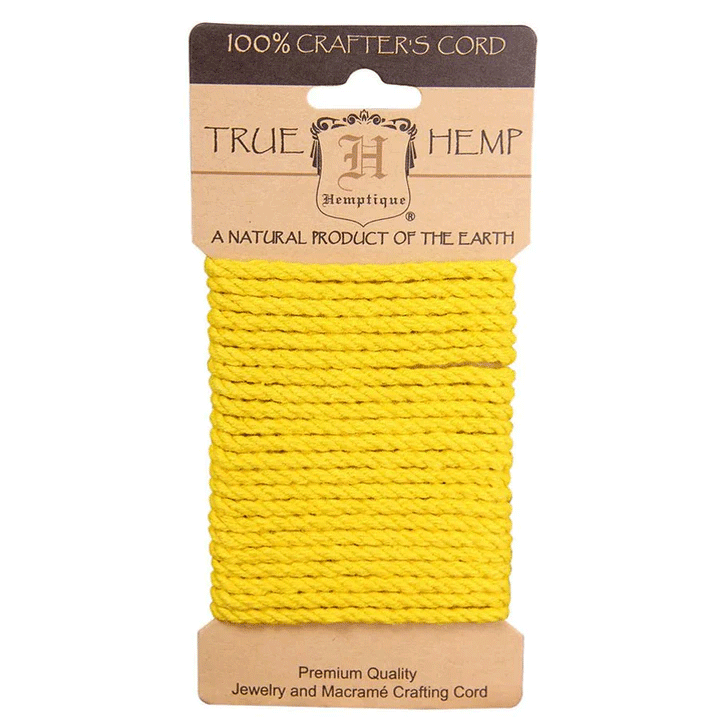4 mm (5/32") Yellow Twisted Hemp Rope Card 3 m (9.8 ft) Hemptique