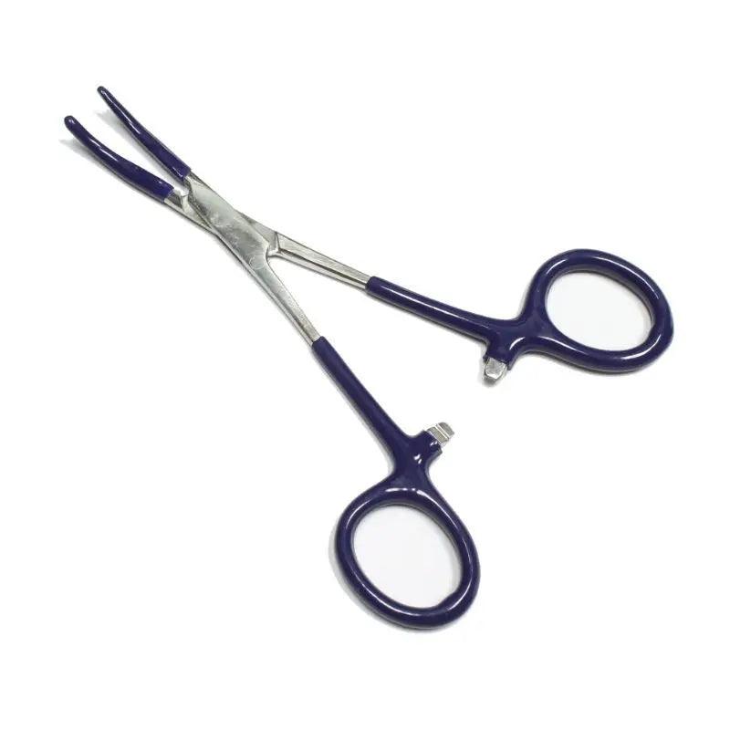 5 1/2" Curved Nose Stainless Steel Locking Forceps with Purple Handles and Tips (1 Pack) Sona Enterprises