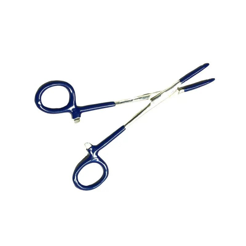 5 1/2" Straight Nose Stainless Steel Locking Forceps with Purple Handles and Tips (1 Pack) Sona Enterprises