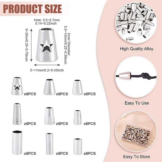 54 Pcs 9 Styles Alloy Cord Ends 280-