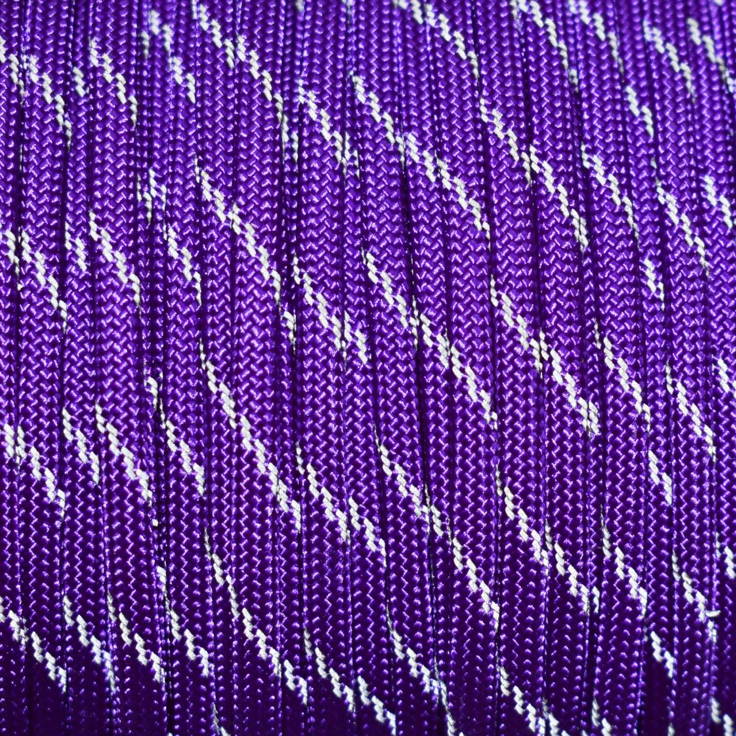 4 mm (5/32”) 550 Paracord Acid Purple with 3 Reflective Tracers Made in the USA Nylon/Nylon El Wood Braiding Co