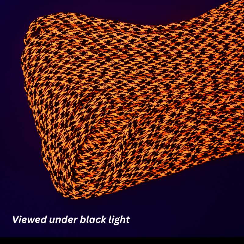 4 mm (5/32”) 550 Paracord Black and Neon Orange Camo Made in the USA Nylon/Nylon (100 ft) El Wood Braiding Co