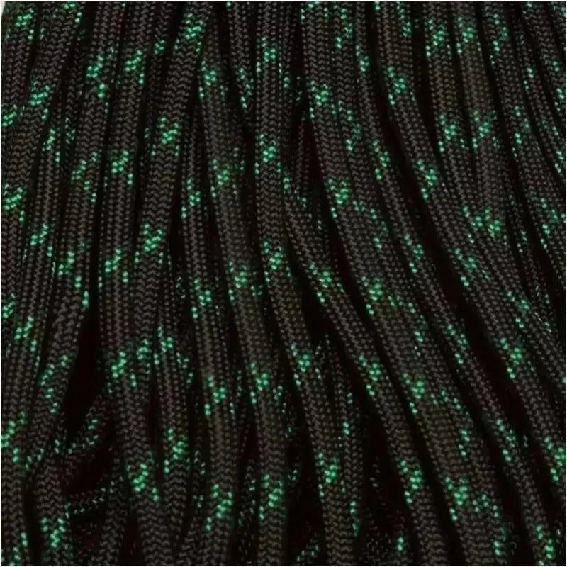 4 mm (5/32”) 550 Paracord Black w/ Kelly Green X Made in the USA Nylon/Nylon (100 ft) El Wood Braiding Co