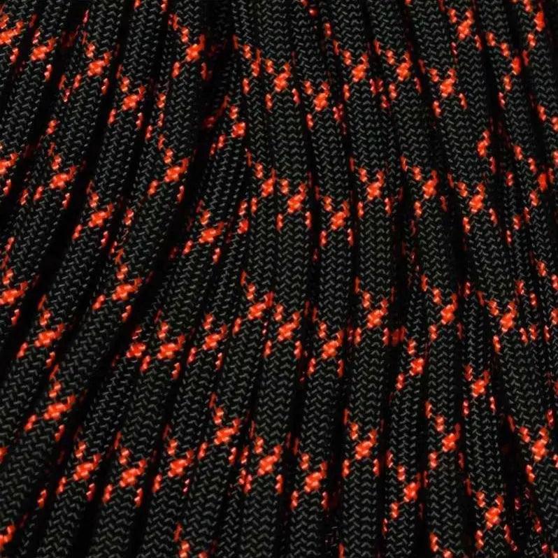 4 mm (5/32”) 550 Paracord Black with Neon Orange X Made in the USA Nylon/Nylon (100 ft) El Wood Braiding Co