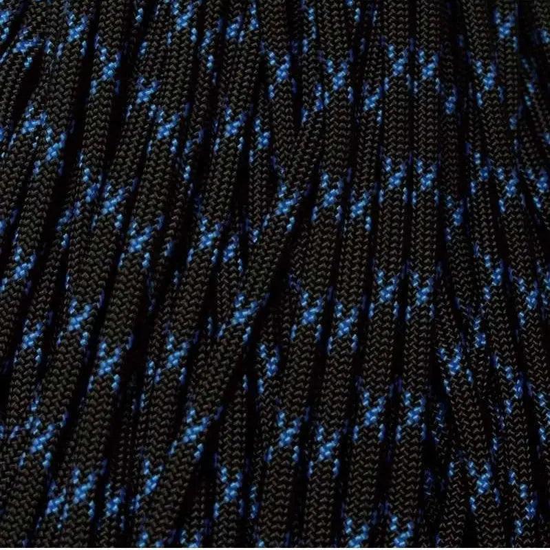 4 mm (5/32”) 550 Paracord Black with Royal Blue X Made in the USA Nylon/Nylon (100 ft) El Wood Braiding Co