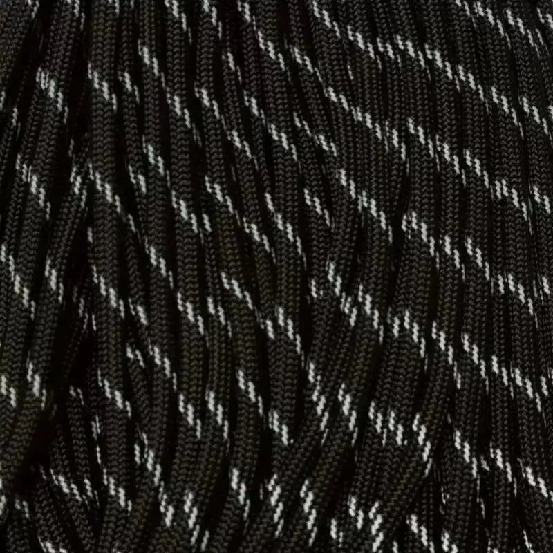 4 mm (5/32”) 550 Paracord Black with 3 Reflective Tracers Made in the USA Nylon/Nylon El Wood Braiding Co