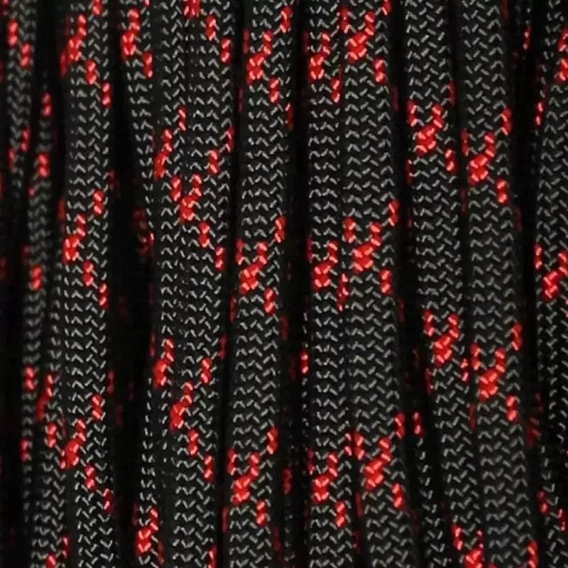 4 mm (5/32”) 550 Paracord Black with Imperial Red X Made in the USA Nylon/Nylon (100 ft) El Wood Braiding Co