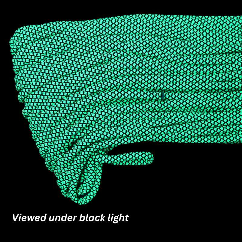 4 mm (5/32”) 550 Paracord Black with Neon Green Diamonds Made in the USA Nylon/Nylon El Wood Braiding Co