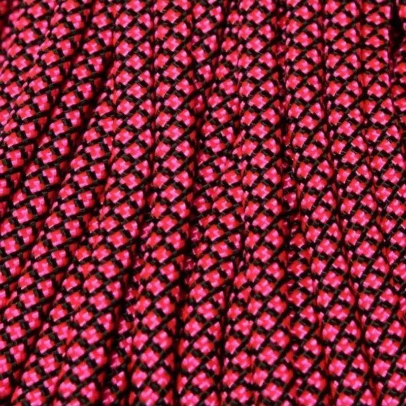4 mm (5/32”) 550 Paracord Black with Neon Pink Diamonds Made in the USA Nylon/Nylon El Wood Braiding Co