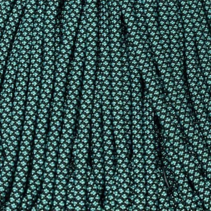 4 mm (5/32”) 550 Paracord Black with Turquoise Diamonds Made in the USA Nylon/Nylon (100 ft) El Wood Braiding Co