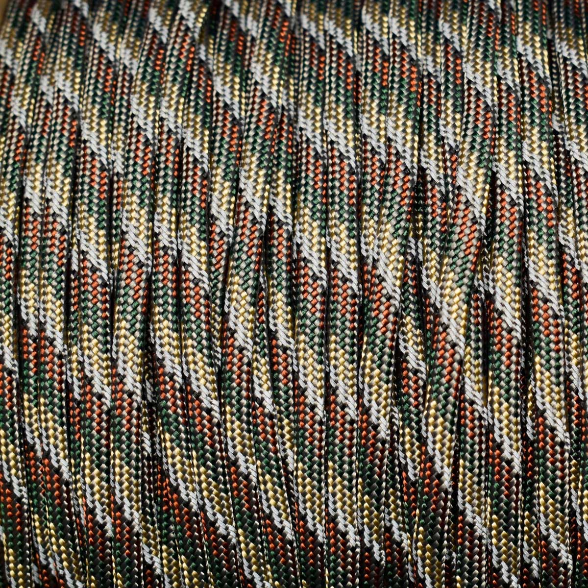 4 mm (5/32”) 550 Paracord Camo Pattern with 3 Reflective Tracers Made in the USA Nylon/Nylon (100 ft) El Wood Braiding Co