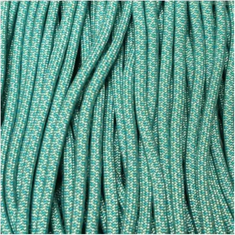4 mm (5/32”) 550 Paracord Cream with Turquoise Diamonds Made in the USA Nylon/Nylon (100 ft) El Wood Braiding Co
