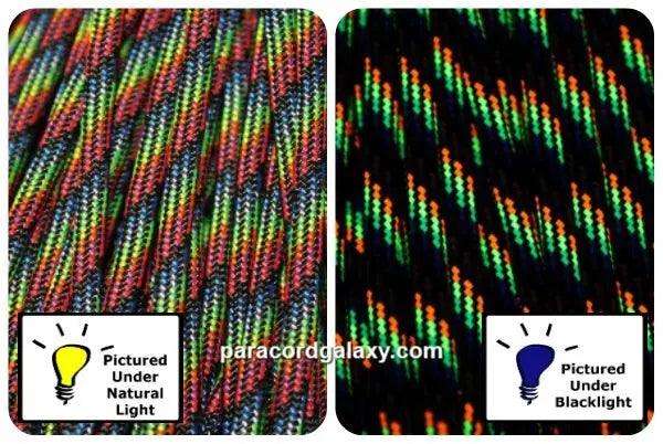 4 mm (5/32”) 550 Paracord Dark Stripes (Rainbow) Made in the USA Nylon/Nylon (100 ft) El Wood Braiding Co