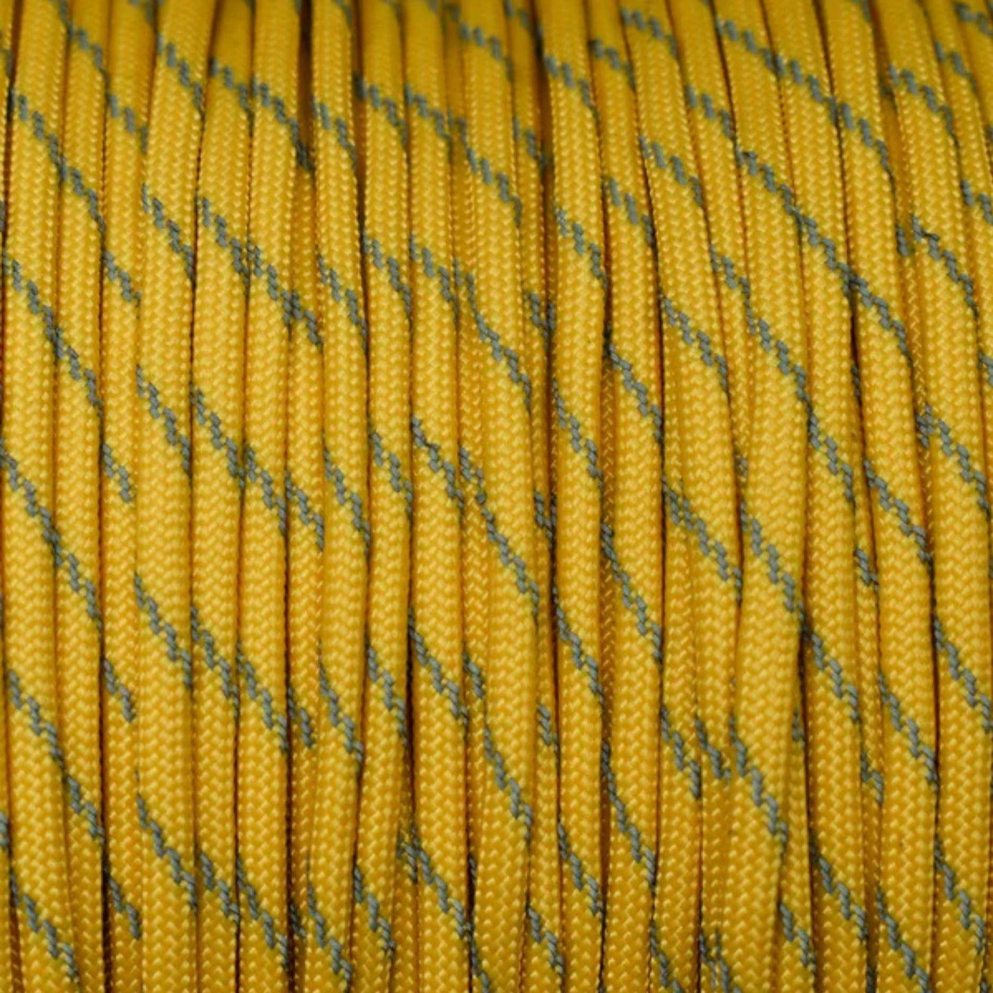 4 mm (5/32”) 550 Paracord FS Yellow with 3 Reflective Tracers Made in the USA Nylon/Nylon (100 ft) El Wood Braiding Co