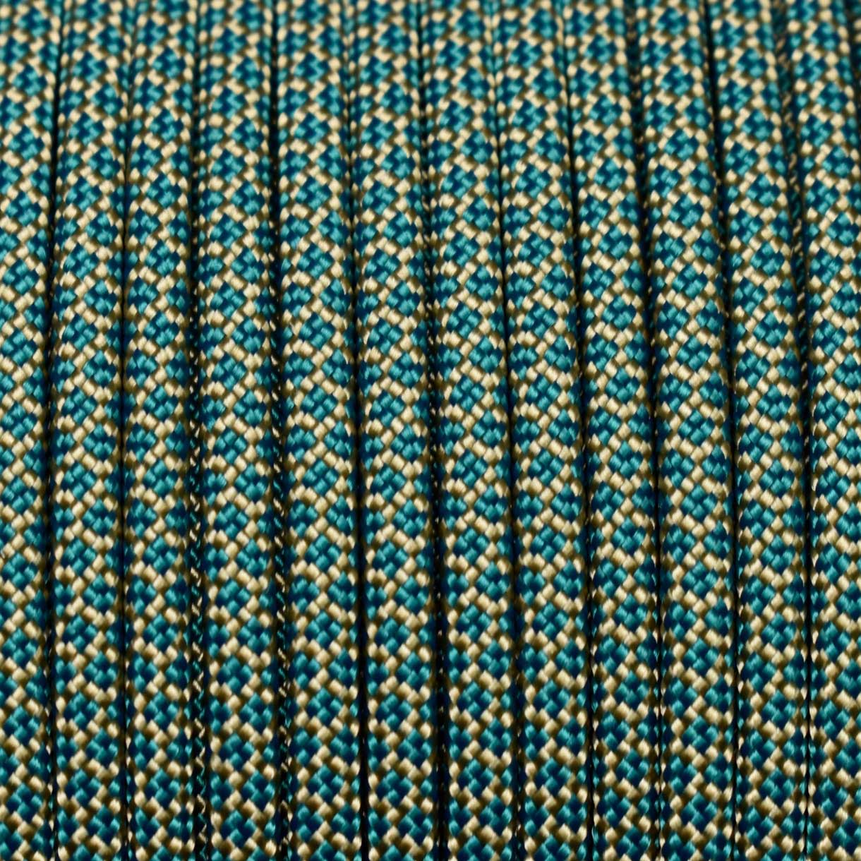 4 mm (5/32”) 550 Paracord Gold with Teal Diamonds Made in the USA Nylon/Nylon (100 ft) El Wood Braiding Co