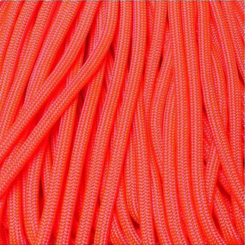 4 mm (5/32”) 550 Paracord Hang Ten (Neon Orange and Neon Pink) Made in the USA Nylon/Nylon (100 ft) El Wood Braiding Co