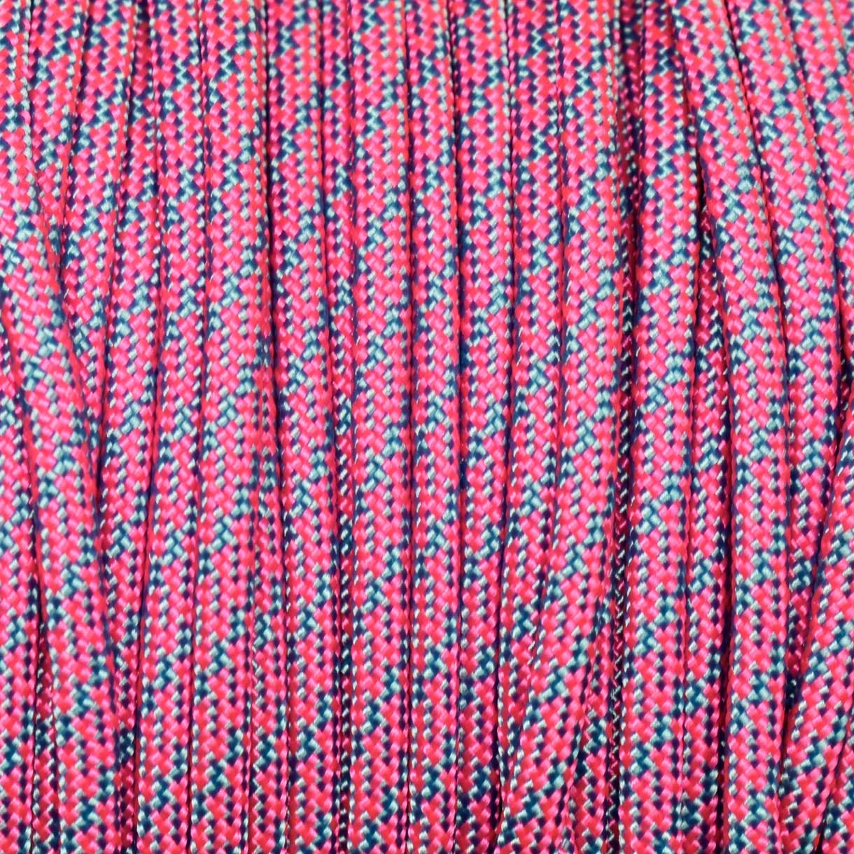 *550 Paracord Helix Neon Pink w/Baby Blue Made in the USA Nylon/Nylon (1000 FT.) - Paracord Galaxy