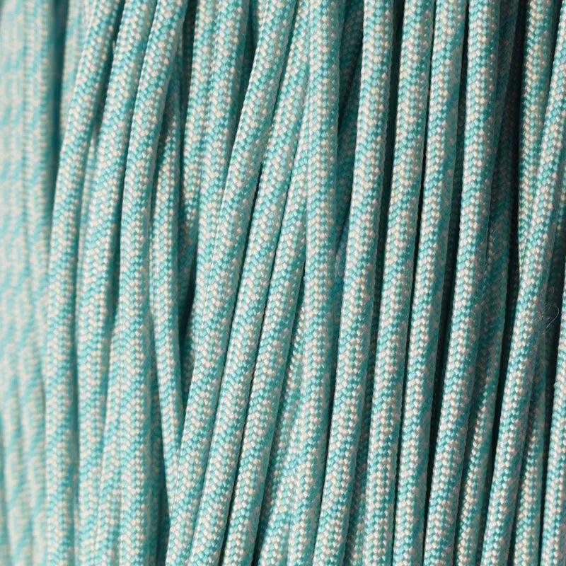 4 mm (5/32”) 550 Paracord White with Turquoise (Helix) Made in the USA Nylon/Nylon (100 ft) El Wood Braiding Co
