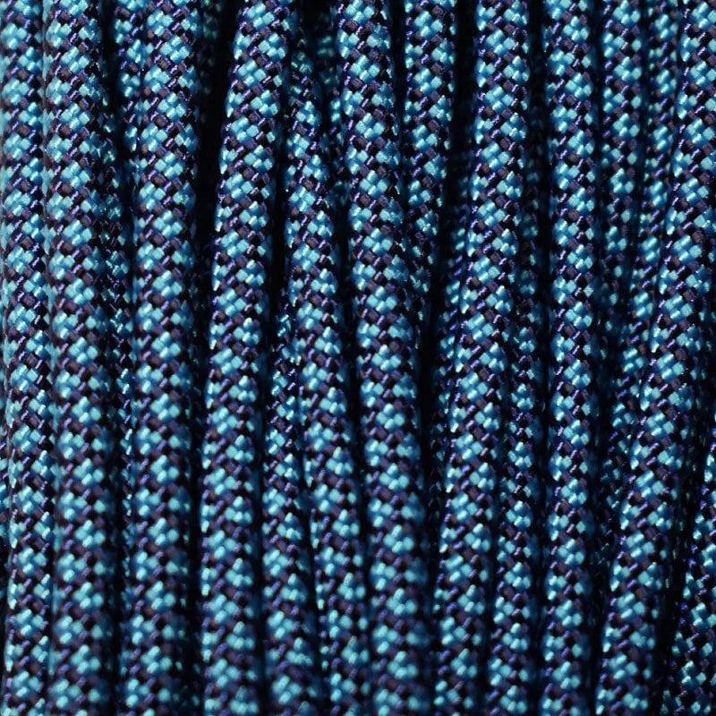 4 mm (5/32”) 550 Paracord Black with Baby Blue Diamonds Made in the USA Nylon/Nylon (100 ft) El Wood Braiding Co