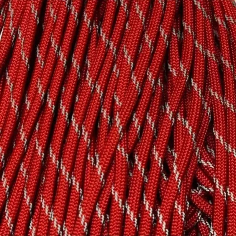 4 mm (5/32”) 550 Paracord Imperial Red with 3 Reflective Tracers Made in the USA Nylon/Nylon El Wood Braiding Co