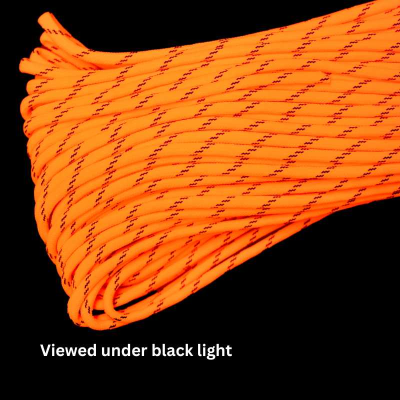 4 mm (5/32”) 550 Paracord Neon Orange with 3 Reflective Tracers Made in the USA Nylon/Nylon El Wood Braiding Co
