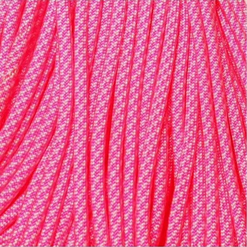 4 mm (5/32”) 550 Paracord Neon Pink and White (Candy Cane) Made in the USA Nylon/Nylon El Wood Braiding Co