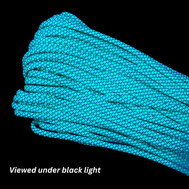 4 mm (5/32”) 550 Paracord Neon Turquoise with Mint Diamonds (Sly) Made in the USA Nylon/Nylon (100 ft) El Wood Braiding Co
