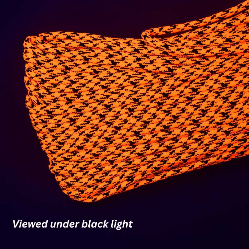 4 mm (5/32”) 550 Paracord (NOCM) Neon Orange Camo Made in the USA Nylon/Nylon El Wood Braiding Co