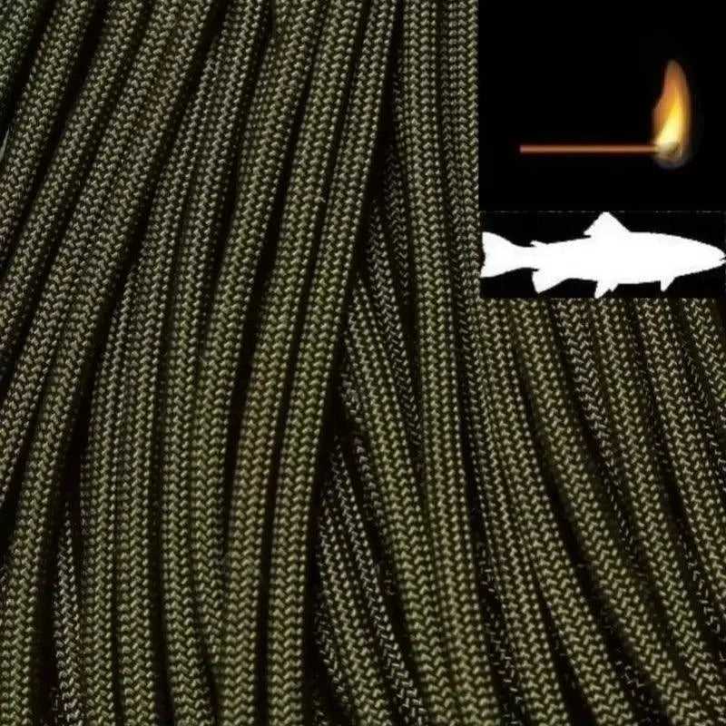 4 mm (5/32”) 550 Paracord Olive Drab (OD) Fish and Fire Made in the USA Nylon/Nylon El Wood Braiding Co