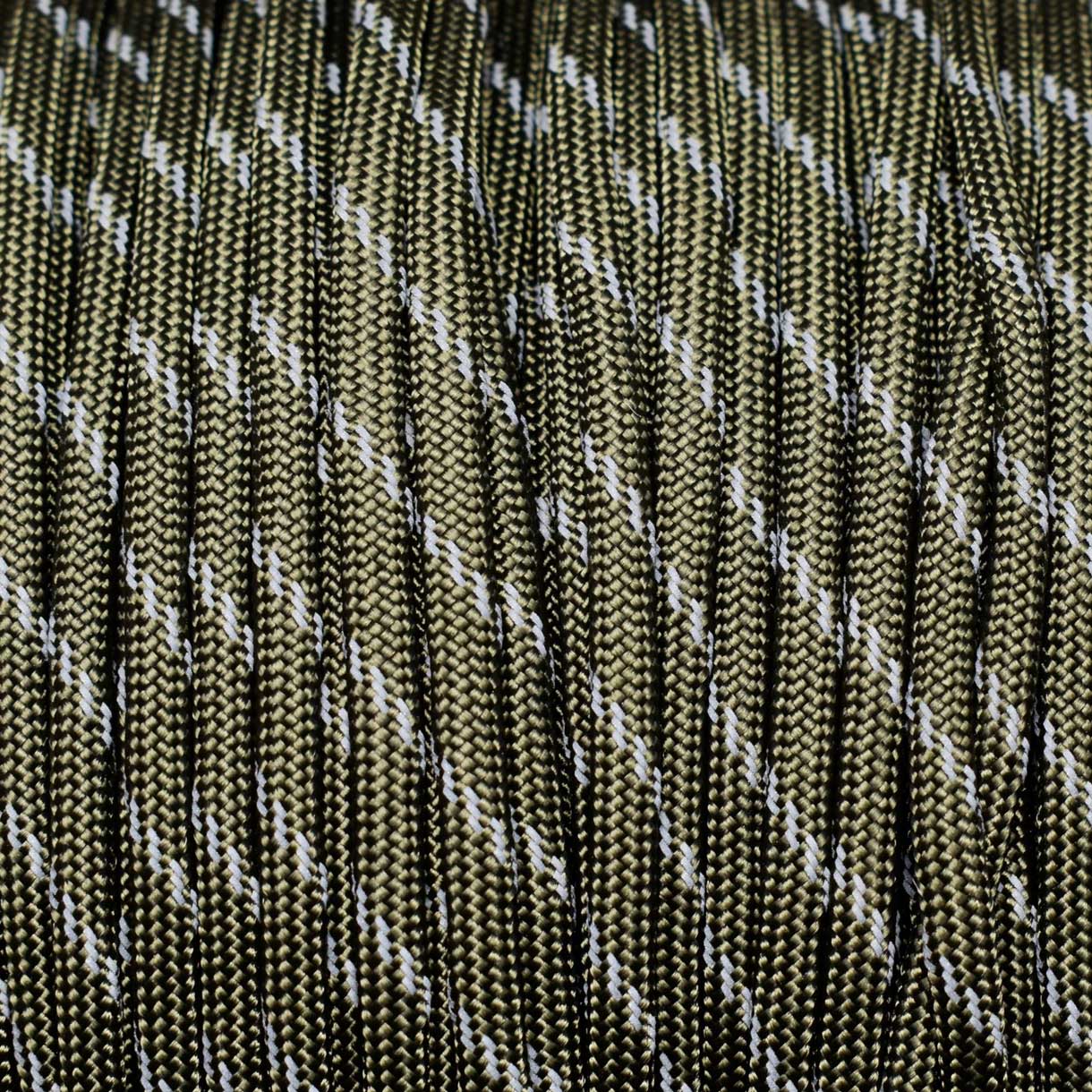4 mm (5/32”) 550 Paracord Olive Drab (OD) with 3 Reflective Tracers Made in the USA Nylon/Nylon (100 ft) El Wood Braiding Co