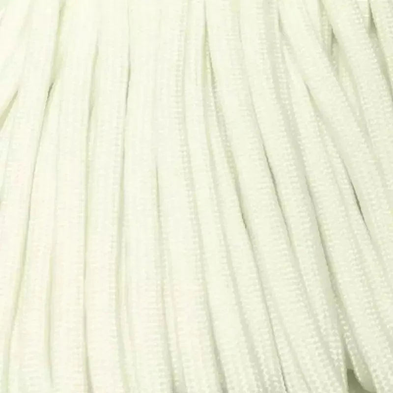 5 mm (3/1”) 550 Paracord ParaGlow White Made in the USA Nylon/Nylon El Wood Braiding Co
