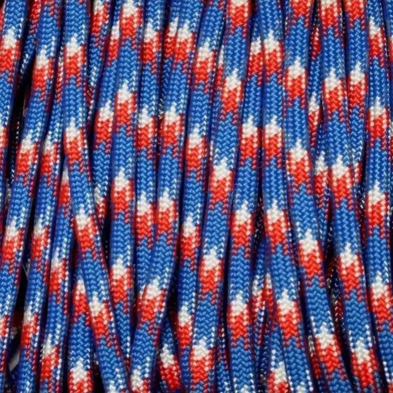 4 mm (5/32”) 550 Paracord Red White and Blue 6869 RWB Made in the USA Nylon/Nylon El Wood Braiding Co