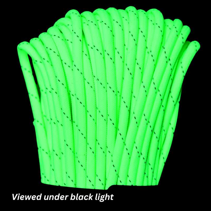 4 mm (5/32”) 550 Paracord Reflective Neon Green Made in the USA Polyester/Nylon (100 ft) Atwood Rope MFG