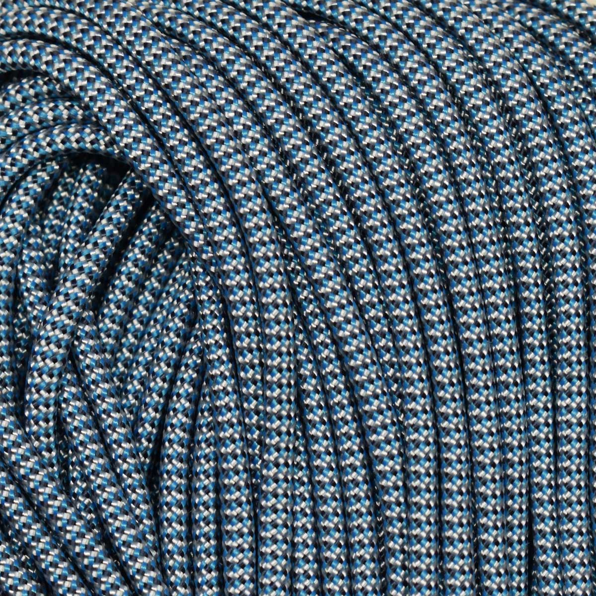 4 mm (5/32”) 550 Paracord White, FS Navy and Colonial Blue (Shockwave) Made in the USA Nylon/Nylon (100 ft) El Wood Braiding Co