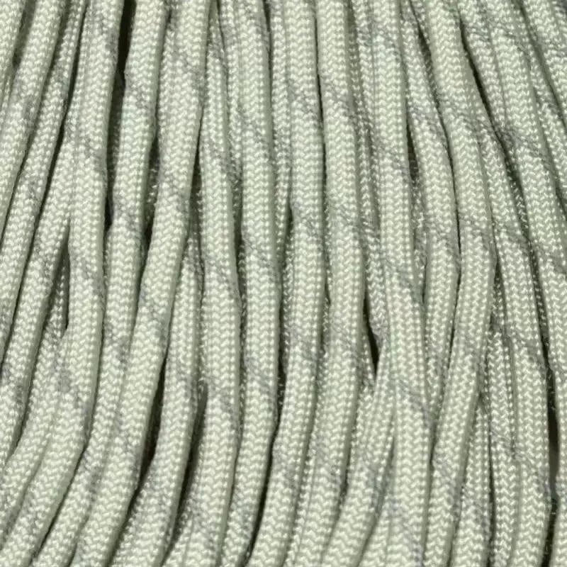 4 mm (5/32”) 550 Paracord Silver Gray with 3 Reflective Tracers Made in the USA Nylon/Nylon El Wood Braiding Co