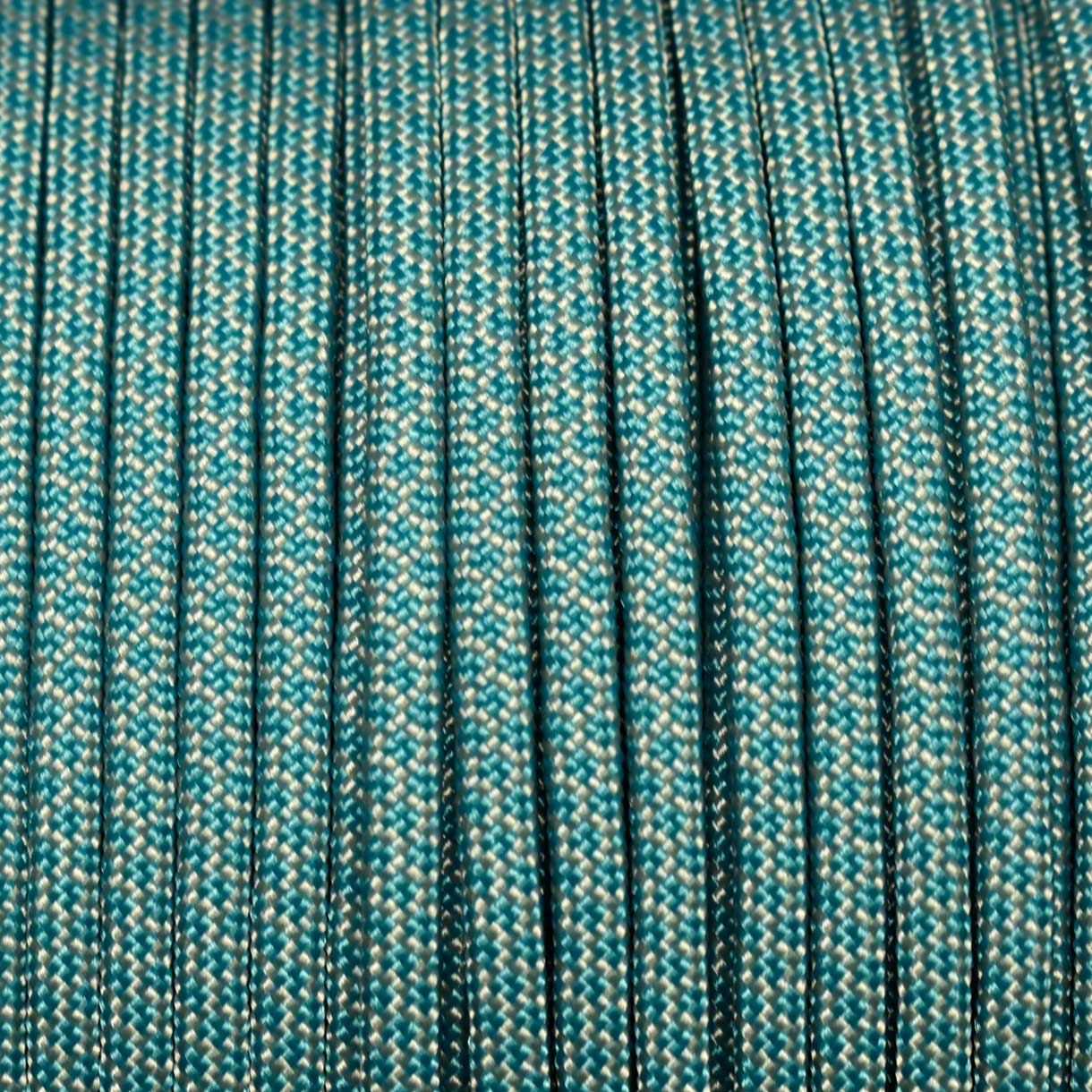 *550 Paracord Silver w/Neon Turquoise Diamonds Made in the USA Nylon/Nylon (1000 FT.) - Paracord Galaxy