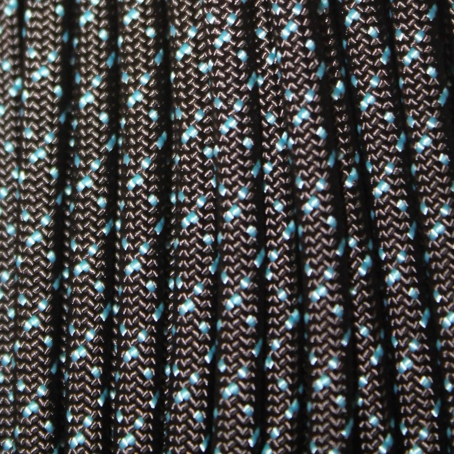 4 mm (5/32”) 550 Paracord Starry Night-Black with Neon Turquoise Made in the USA Nylon/Nylon (100 ft) El Wood Braiding Co