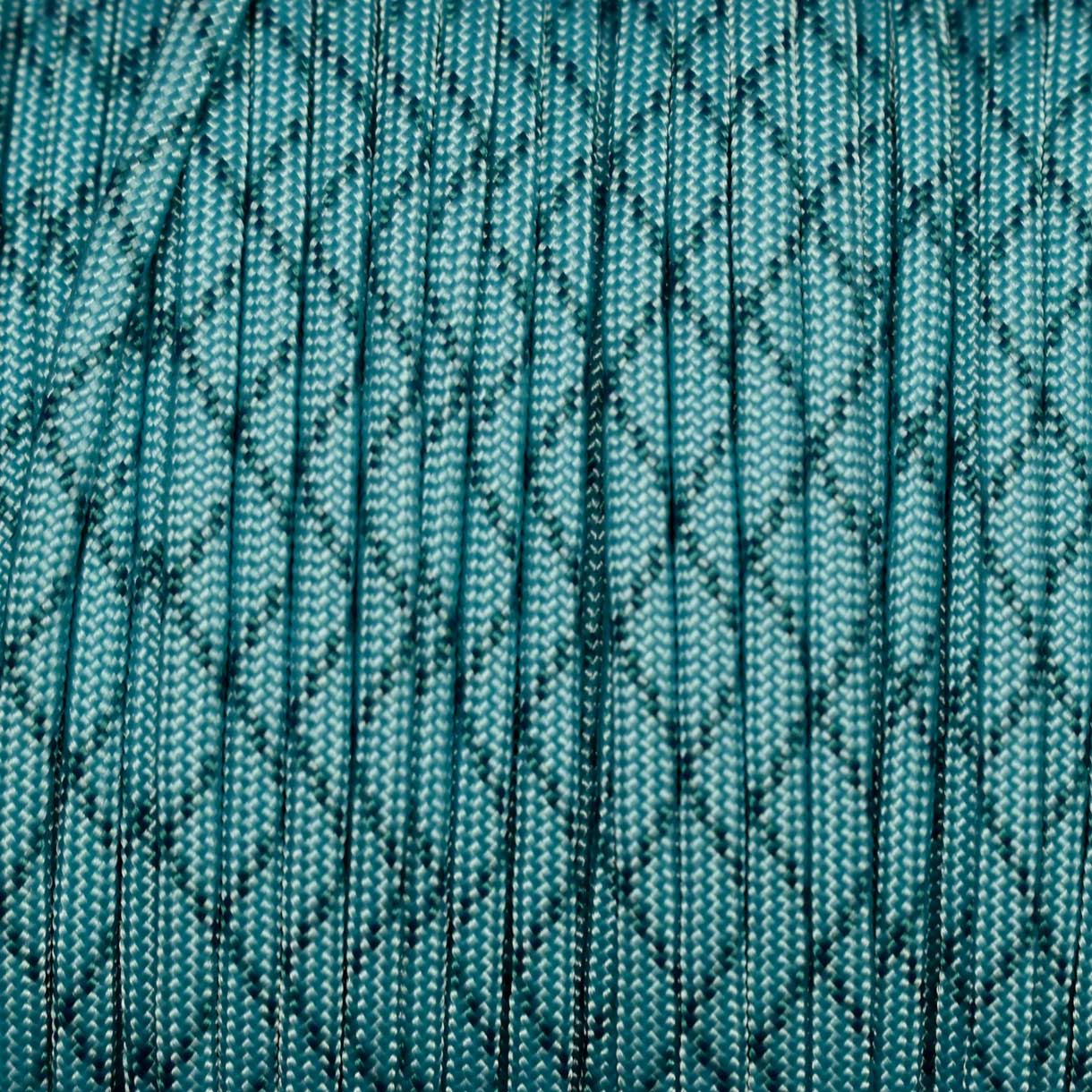 4 mm (5/32”) 550 Paracord Turquoise with Teal X Made in the USA Nylon/Nylon (100 ft) El Wood Braiding Co
