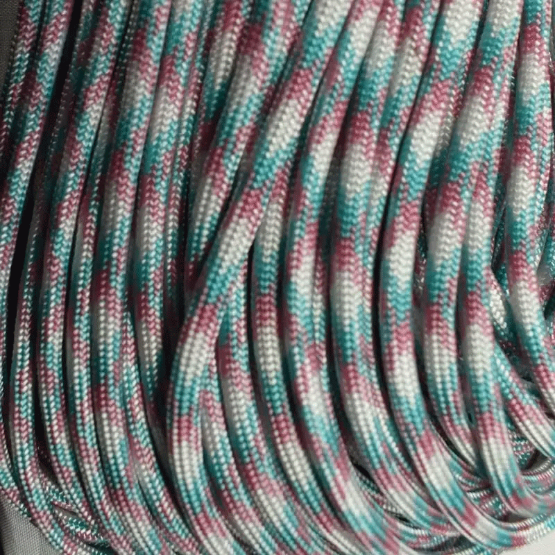 4 mm (5/32”) 550 Paracord Urban-White with Turquoise and Lavender Pink Made in the USA Nylon/Nylon (100 ft) El Wood Braiding Co
