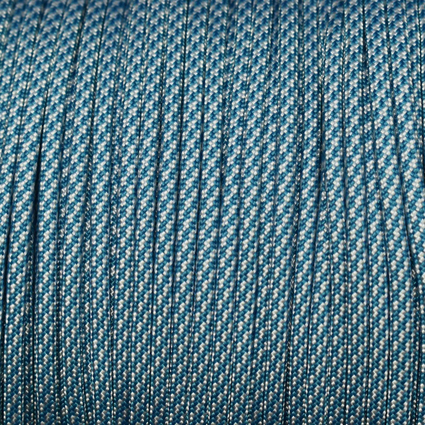 550 Paracord White and Caribbean Blue Candy Cane Made in the USA Nylon/Nylon (1000 FT.) - Paracord Galaxy