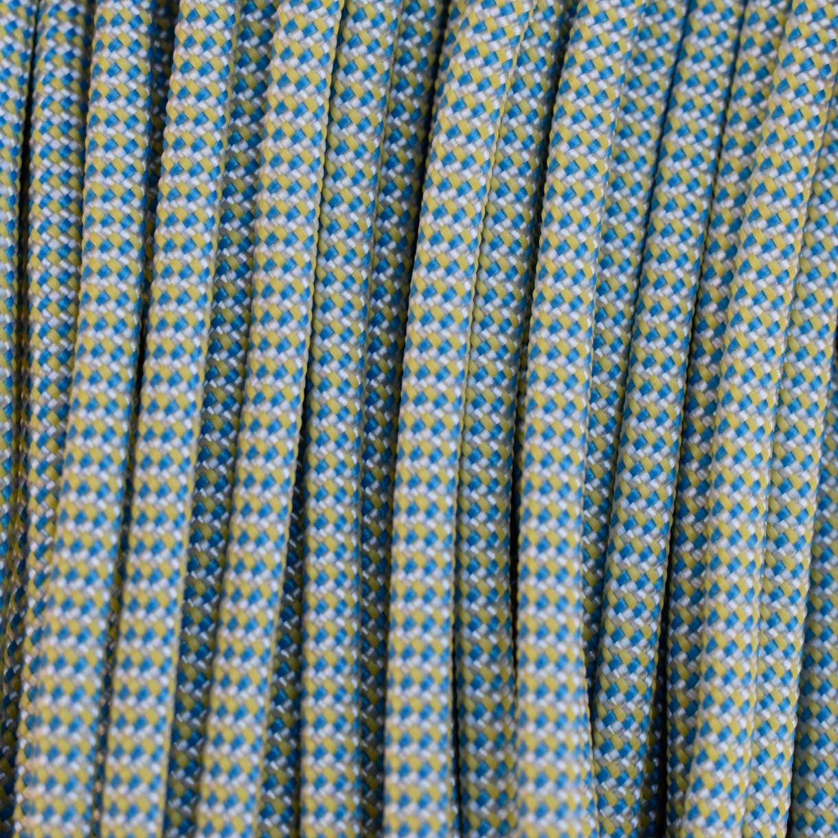 4 mm (5/32”) 550 Paracord White, FS Yellow and Colonial Blue (Shockwave) Made in the USA Nylon/Nylon (100 ft) El Wood Braiding Co