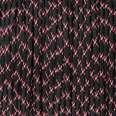 4 mm (5/32”) 550 Paracord Black w/Rose Pink X Made in the USA Nylon/Nylon (100 ft) El Wood Braiding Co