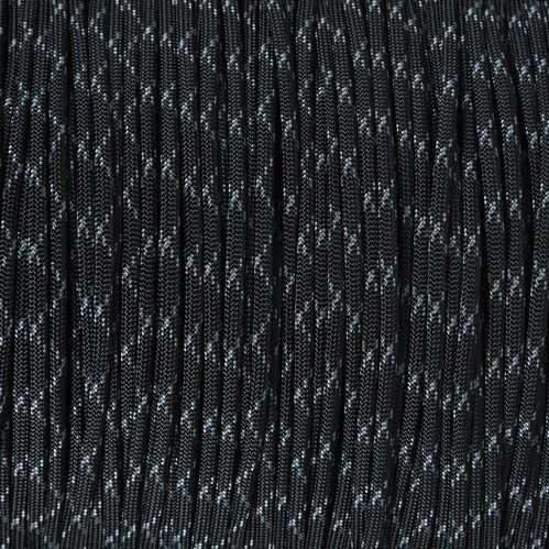 4 mm (5/32”) 550 Paracord Black w/Silver Gray X Made in the USA Nylon/Nylon (100 ft) El Wood Braiding Co
