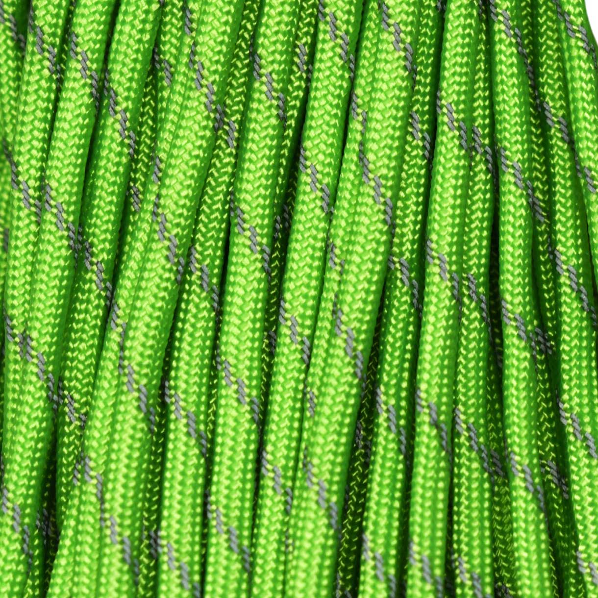 550 Paracord Neon Green with 3 Reflective Tracers Made in the USA Nylon/Nylon (100 ft)