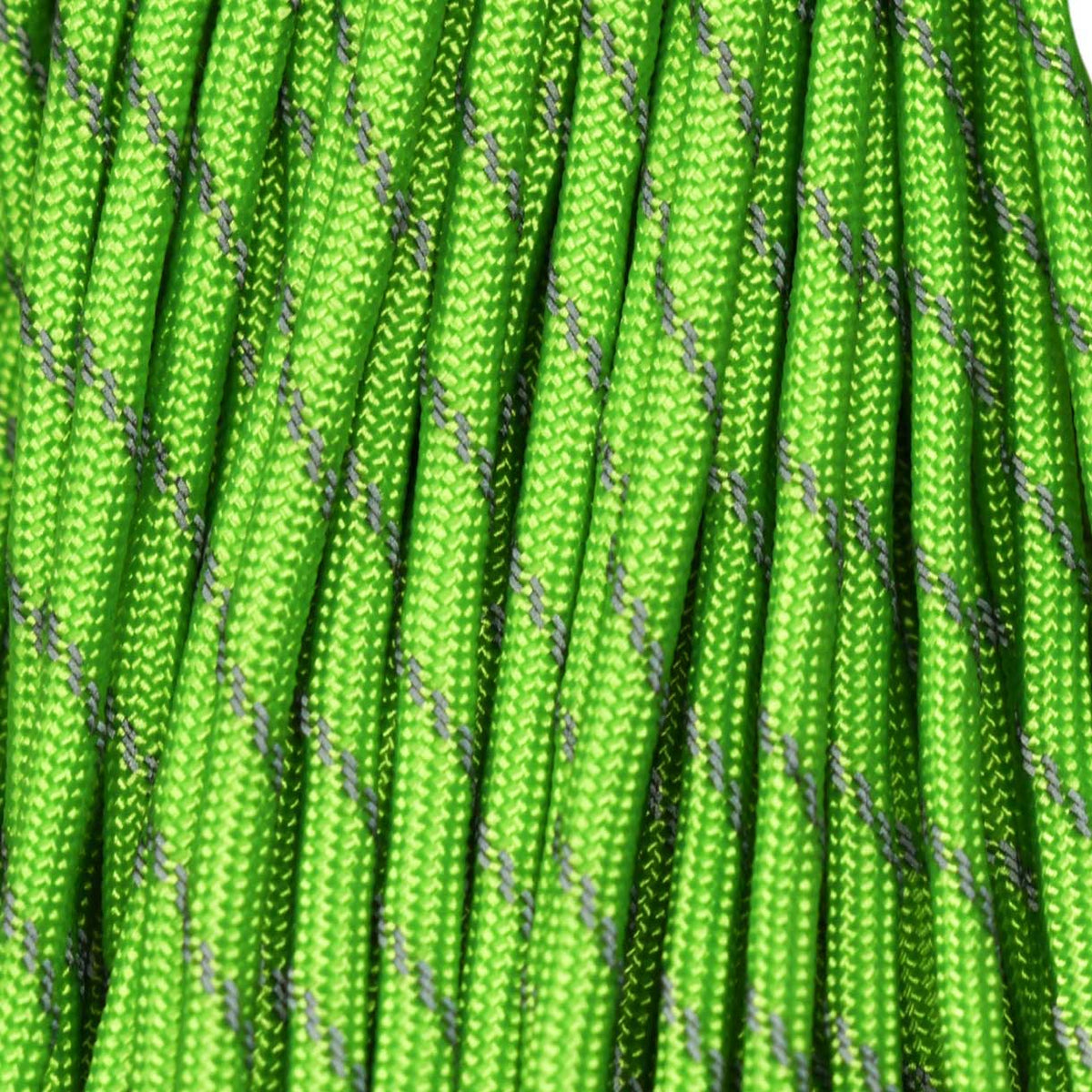 4 mm (5/32”) 550 Paracord Neon Green with 3 Reflective Tracers Made in the USA Nylon/Nylon (100 ft) El Wood Braiding Co