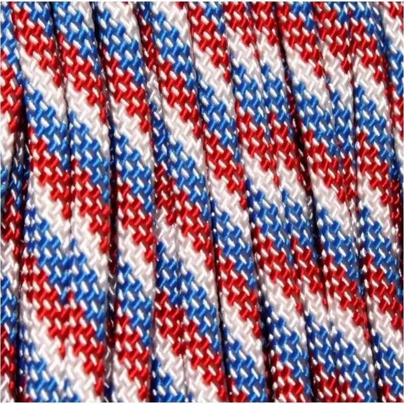 4 mm (5/32”) 550 Paracord Red, White and Blue 6868 RWB Made in the USA Nylon/Nylon (100 ft) El Wood Braiding Co