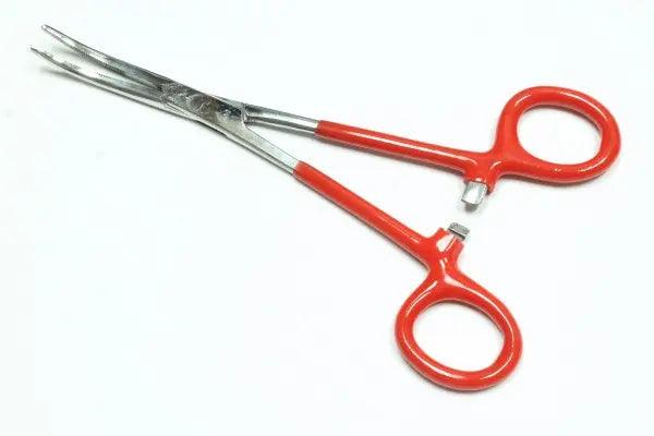 6 1/2" Curved Nose Stainless Steel Locking Forceps with Red Handles (1 Pack) Sona Enterprises