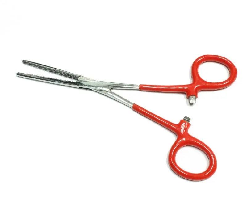 6 1/2" Straight Nose Stainless Steel Locking Forceps with Red Handles (1 Pack) Sona Enterprises