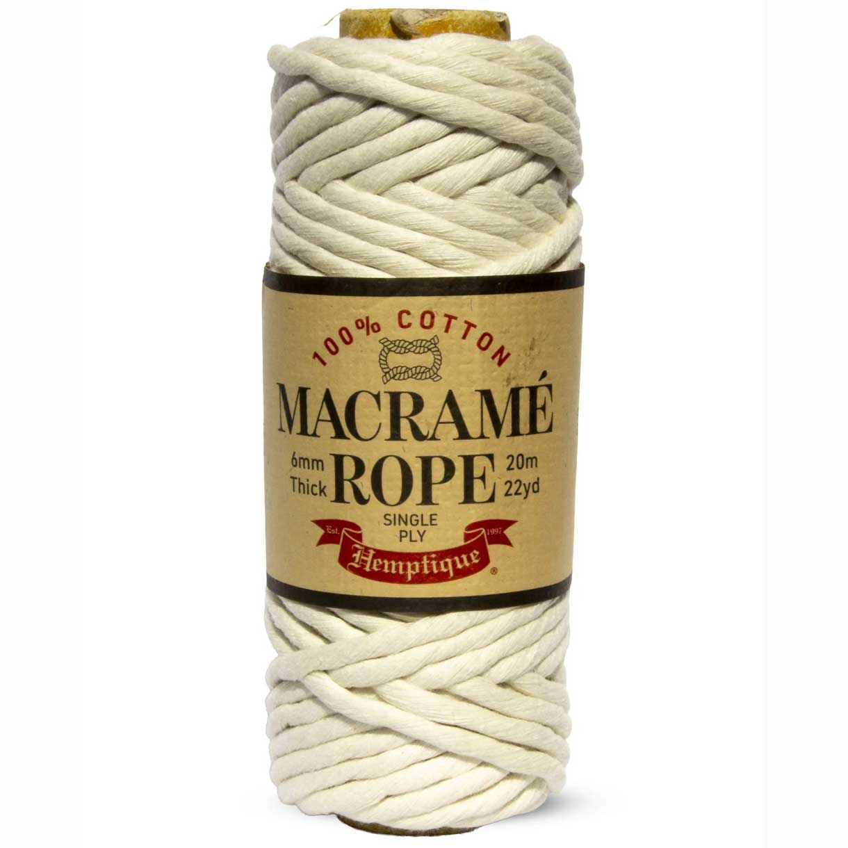 6 mm (15/64") Natural Single Ply Egyptian Cotton Macrame Rope 20 m (22 yd) Hemptique